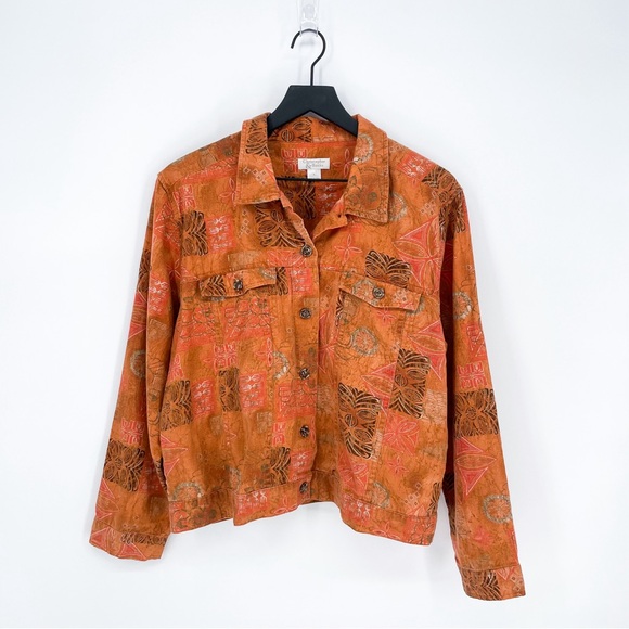 Christopher & Banks Tops - Christopher & Banks Y2K Abstract Tribal Linen Blend Button Down Top Orange Large